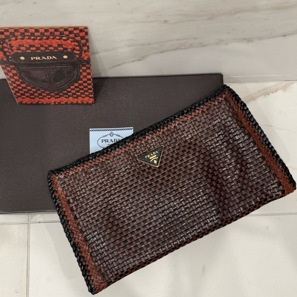 Prada Black and Brown Woven Clutch